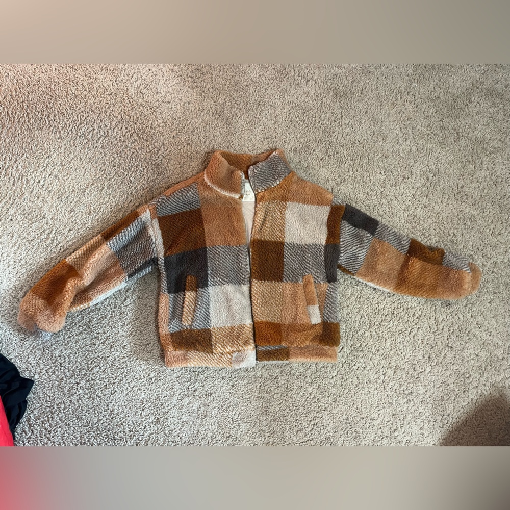 Orange/white flannel fuzzy coat - medium